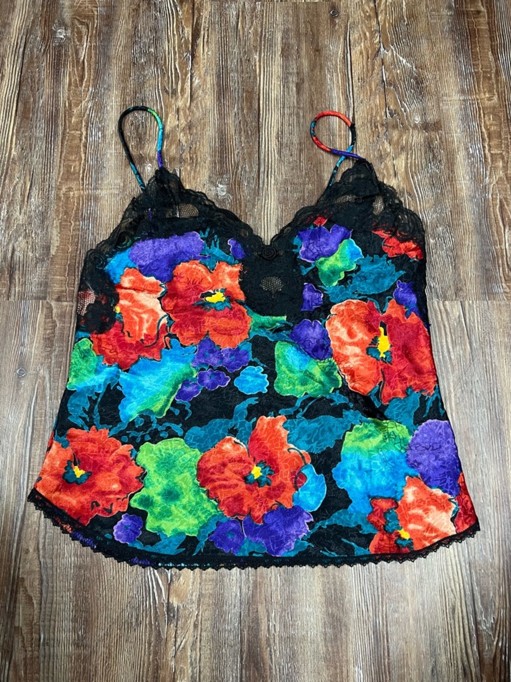 Vintage 90s Black lace floral tank top